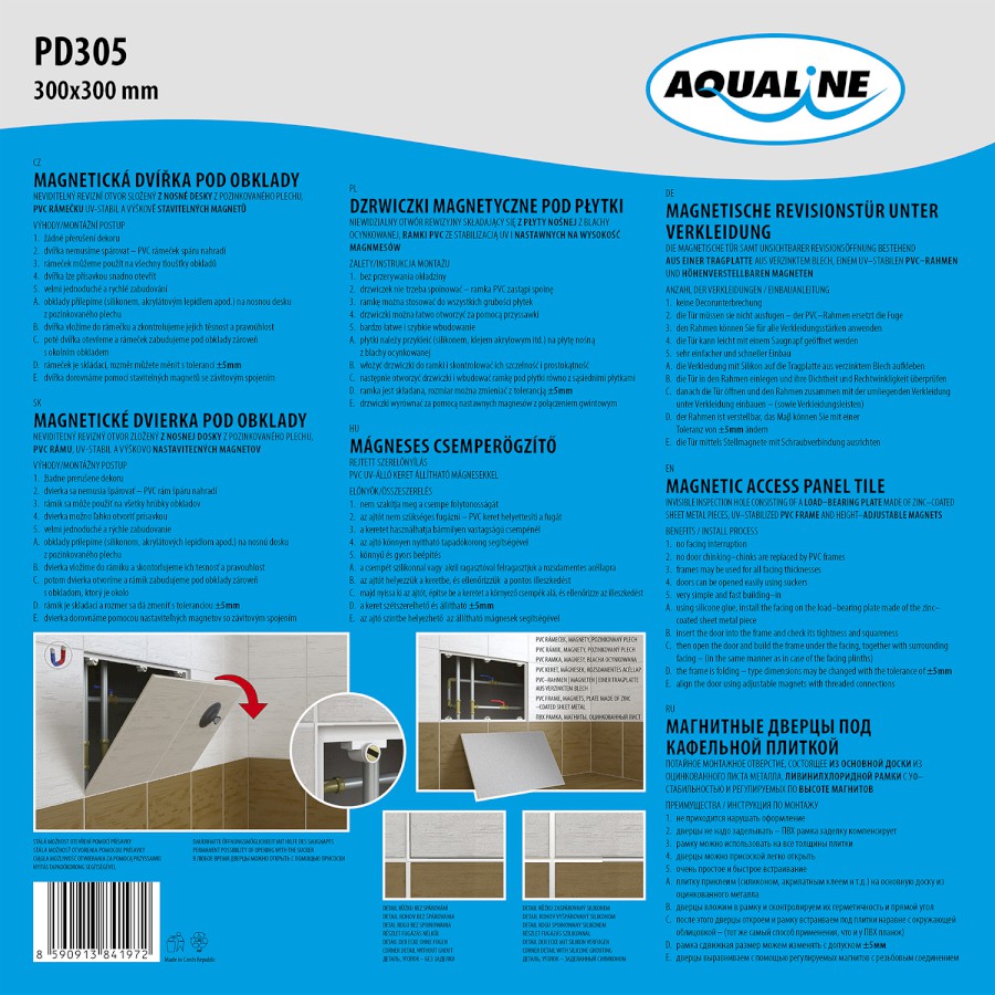 Magnetická dvířka pod obklady 300x300 mm PD305