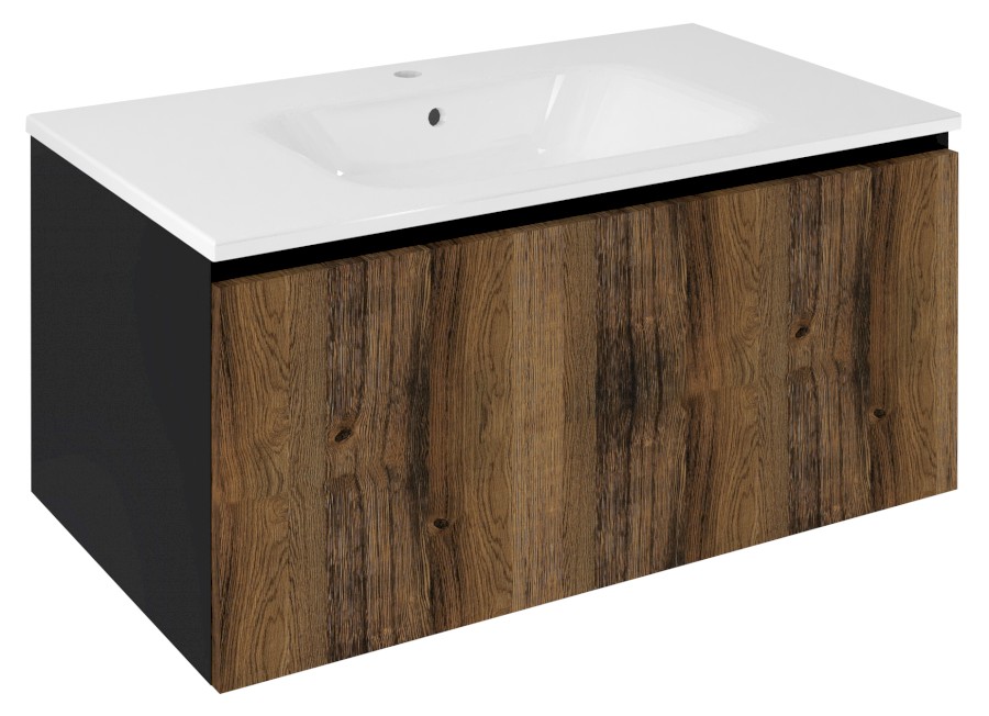 LOREA umyvadlová skříňka 90x44x51,2cm, 1x zásuvka, dub collingwood/černá mat LE090-1935