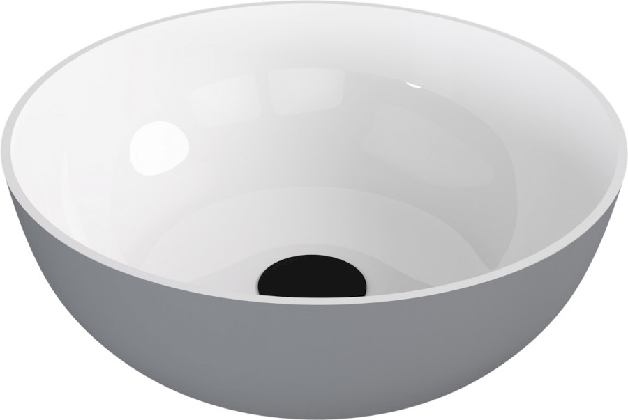 14337.32 (58397) BANERA ROUND umyvadlo na desku, litý mramor, průměr 39cm, bílá/šedá mat 14337.32