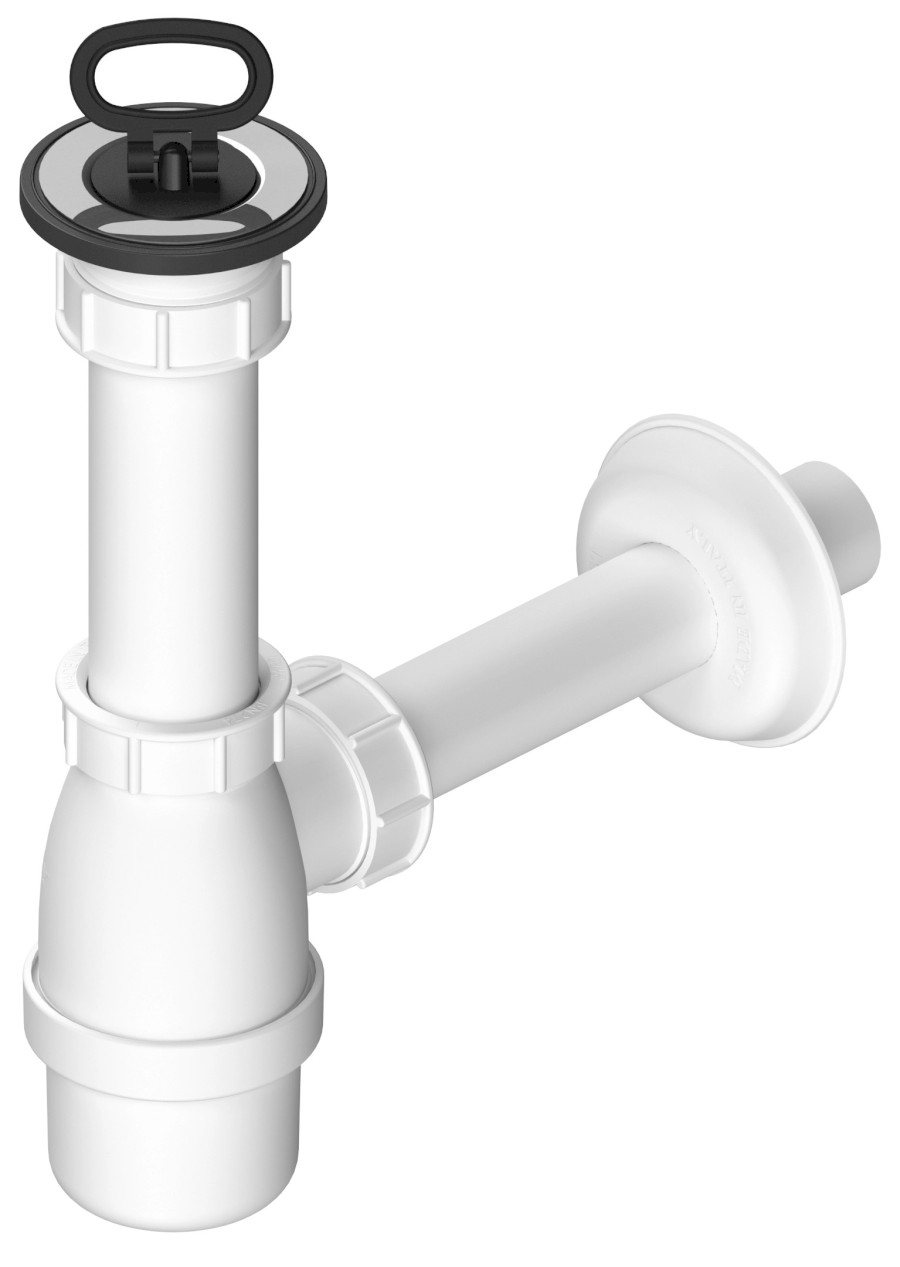 151.112.0 (42424) Umyvadlový sifon, nerez výpust, zátka s uchem, DN40, bílá 151.112.0
