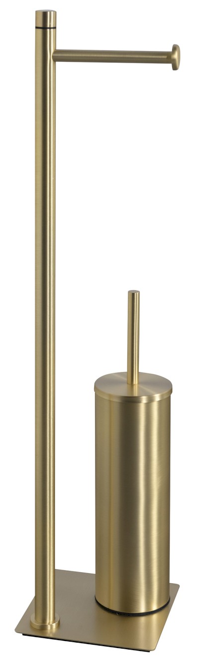 TRILLY stojan s držákem na toaletní papír a WC štětkou, hranatý, zlato mat TR3288