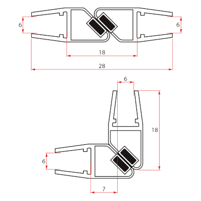 Set magnetických těsnění 45°pro sklo 6/6mm, 1900mm NDGS09