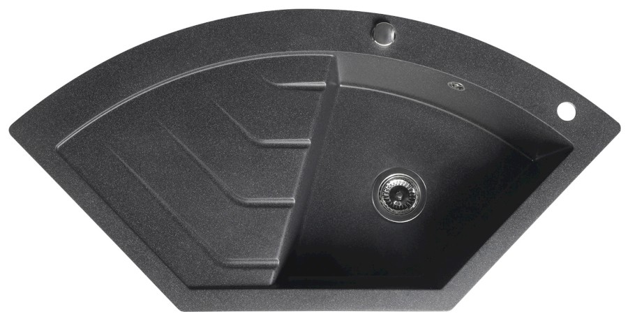 Granitový vestavný dřez rohový s odkapem, 114x57,5cm, černá GR1934