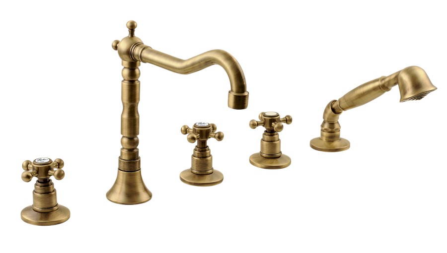 3886 (4253) ANTEA pětiprvková baterie na okraj vany s retro hubicí, bronz 3886