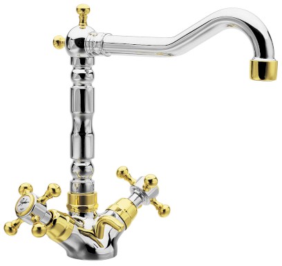 ANTEA stojánková umyvadlová baterie s retro hubicí s výpustí, chrom/zlato 3372